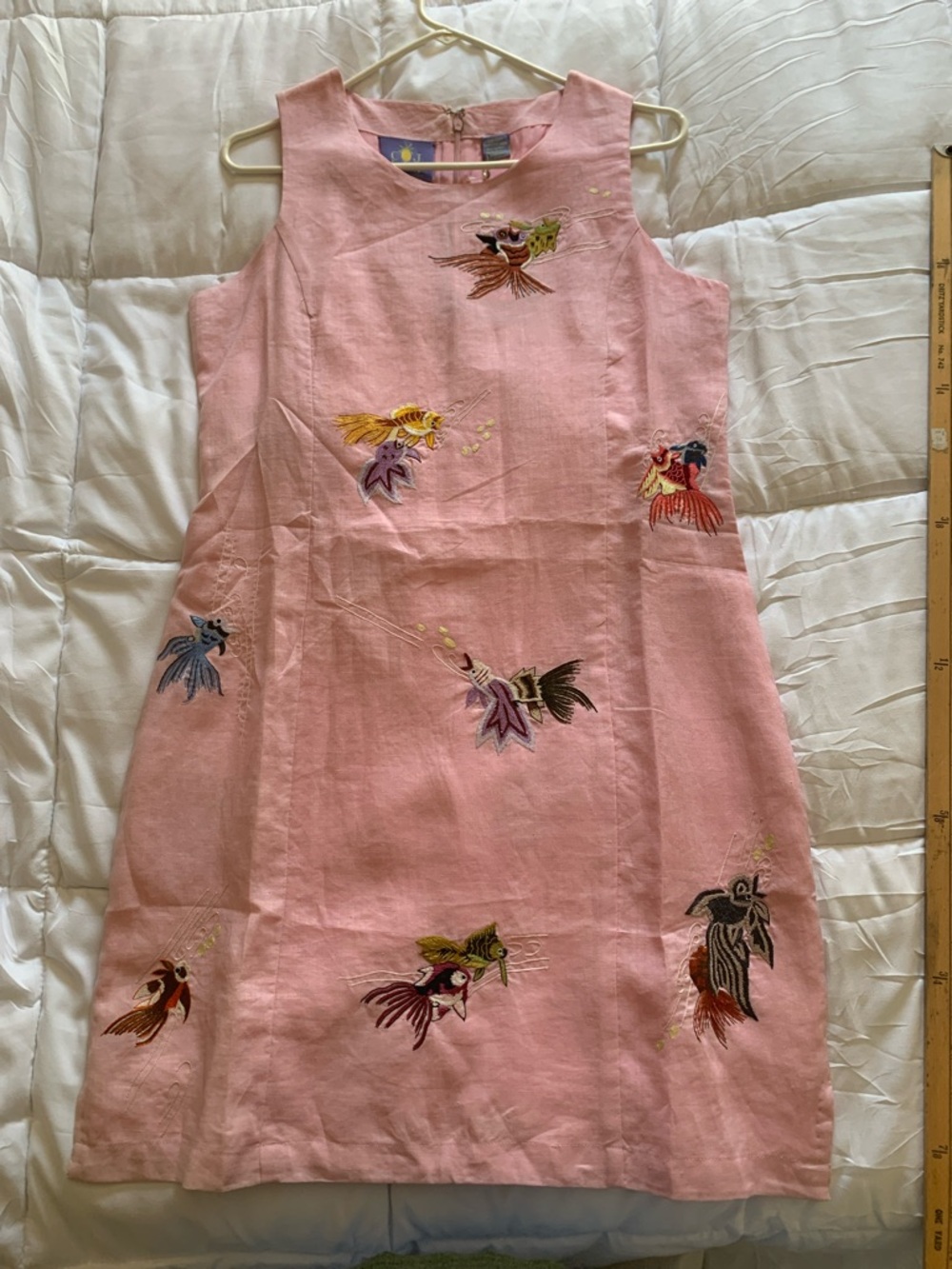 CJ Laing Pink Embroidered Linen Shift Dress Size 10 NWT